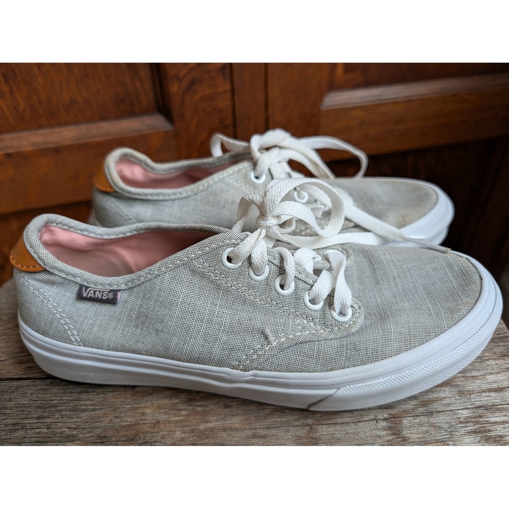 Vans Camden Low Gray Woven Canvas Leather Heel Sneakers Shoes US Womens Size 6.5